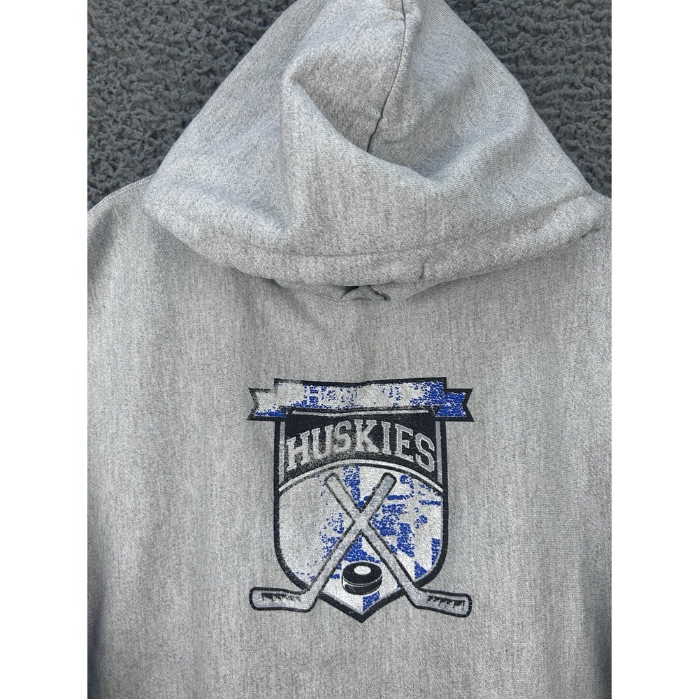 Champion Reverse Weave Hoodie Huskies Ice Hockey Sz XL Gray Faded Logo